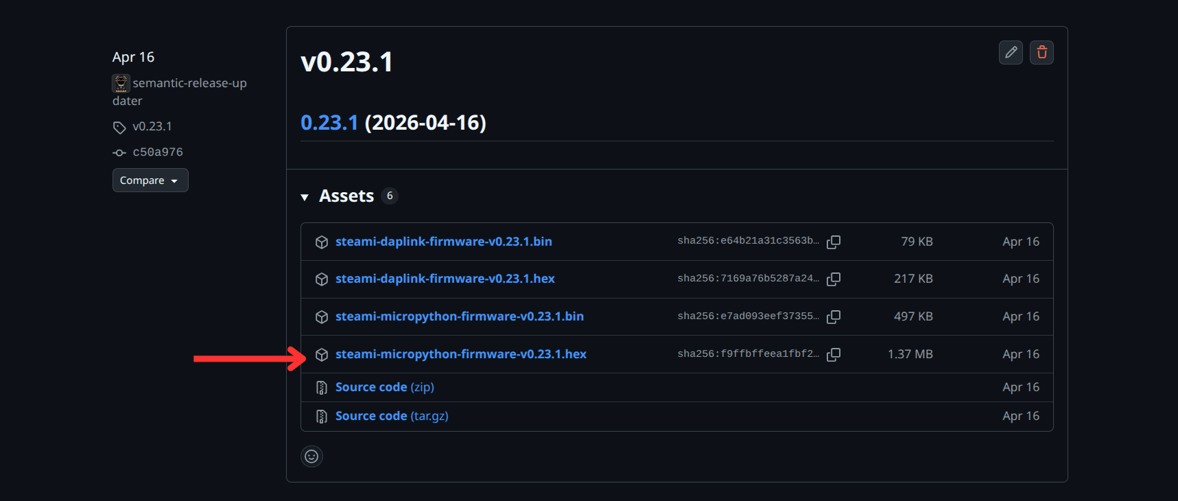 Fichier .hex de MicroPython pour la STeaMi sur la page des releases GitHub
